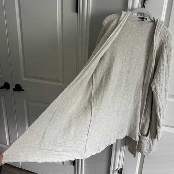 Eileen Fisher Organic Linen Blend Hooded Front Pocket Cardigan XL Oatmeal - Picture 6 of 11